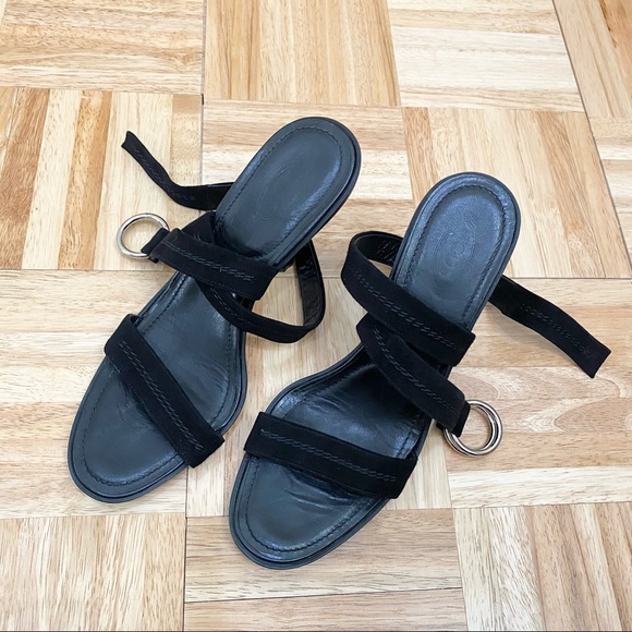 TOD’S Black Suede Leather Ankle Wrap Buckle Strap Heel Open Toe Sandals Size 39 - Picture 7 of 16